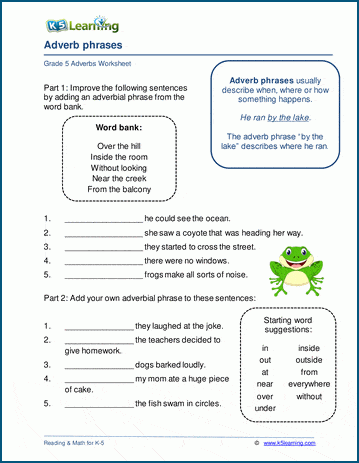 Adverb phrases worksheets