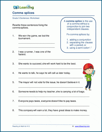 Comma splice worksheets