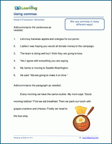 Comma worksheets