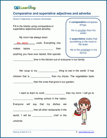 Comparative and superlative adverbs and adjectives worksheets