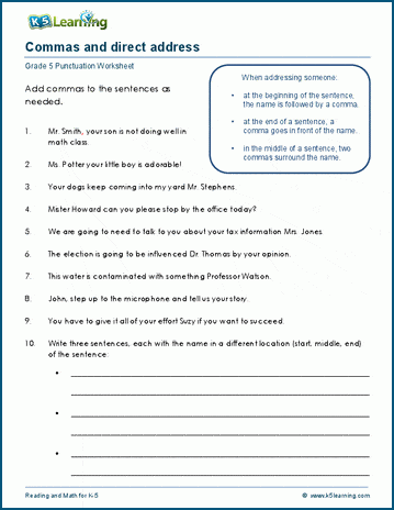 Direct Address Worksheets K5 Learning