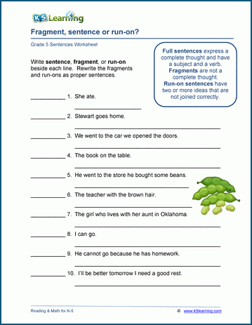 Sentence fragments and run-on sentences worksheets