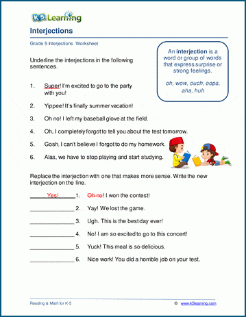 Interjections worksheets