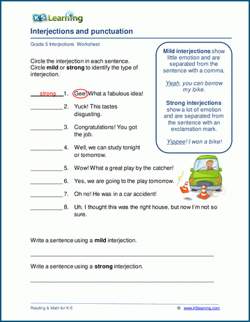 Interjections and punctuation worksheets