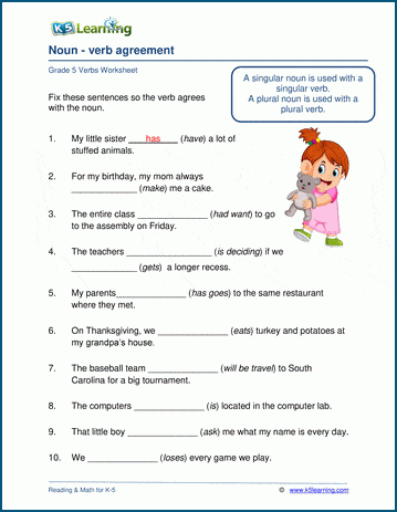 Grammar Worksheet - verb - noun agreement