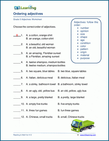 Order of adjectives worksheets