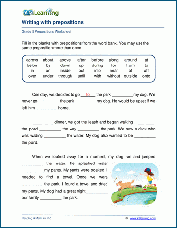 part of speech worksheet for grade 5