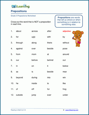 Preposition worksheets