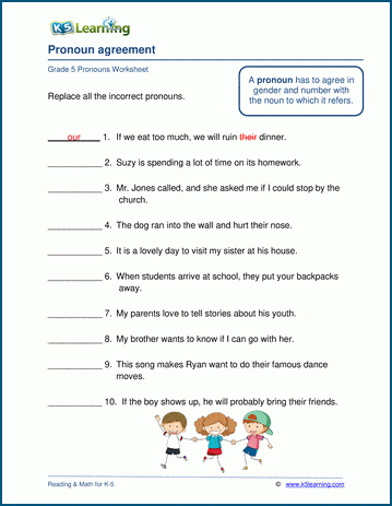 Pronoun - noun agreement worksheets