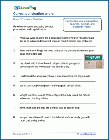 Punctuation practice worksheets