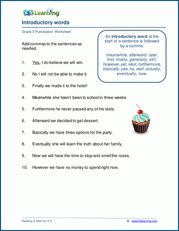 Sample grade 5 punctuation worksheet