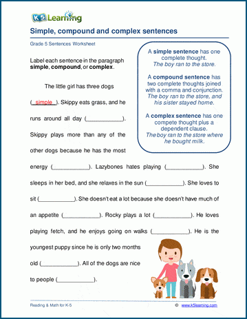 Simple, compound and complex sentences worksheets