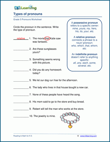 Types of pronoun worksheets