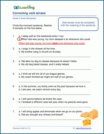 correcting verb tenses worksheets k5 learning