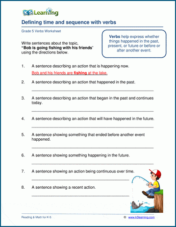 Grammar Worksheet - using verbs to define time and sequence