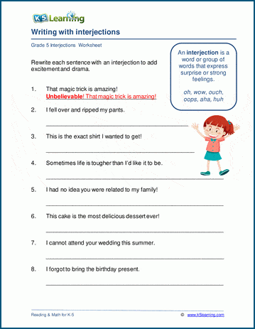 Writing interjections worksheets