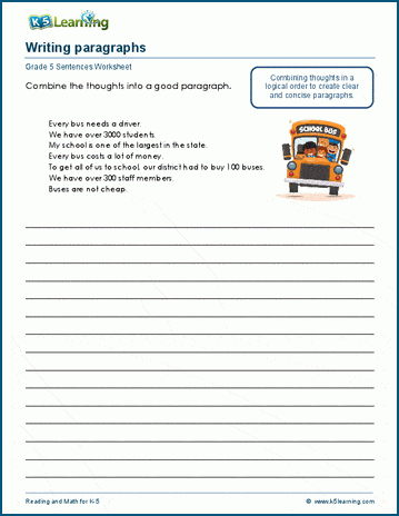 writing paragraphs worksheets k5 learning