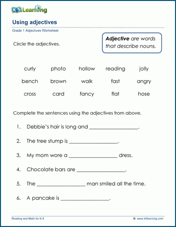 Using adjectives worksheets | K5 Learning