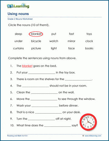 Using nouns worksheets for grade 2 | K5 Learning