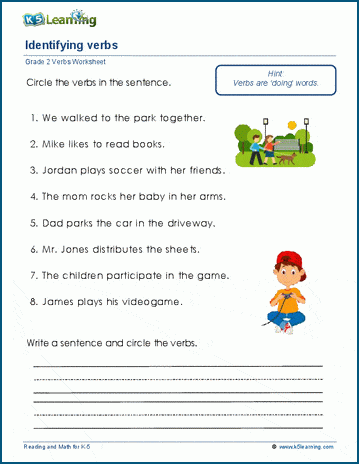 Writing verbs worksheets for grade 2 | K5 Learning