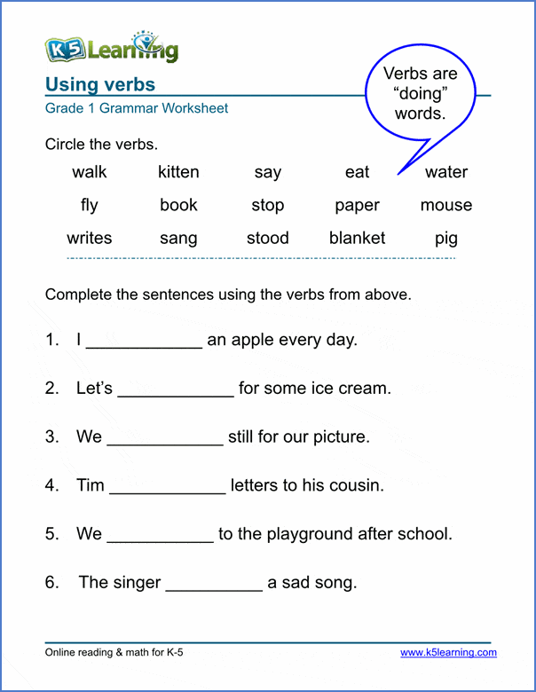 Strong Verbs Worksheet 4th Grade