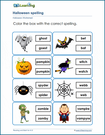 Halloween spelling worksheet