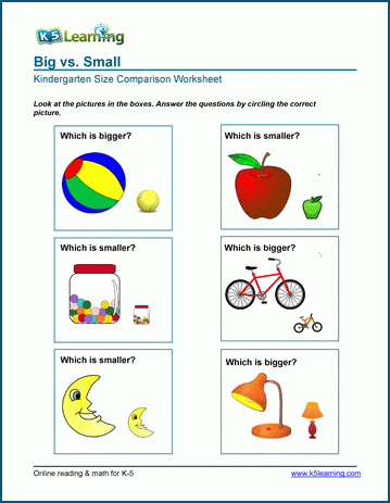 Kindergarten big vs small worksheet