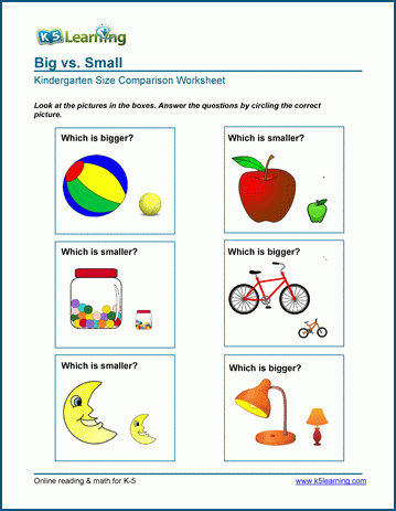 Big Vs Small Size Comparison Worksheets For Preschool And Kindergarten K5 Learning