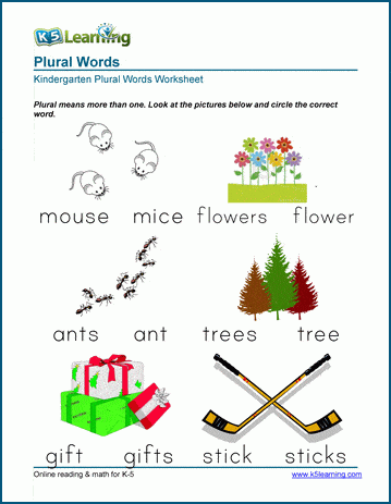 Kindergarten Identify Plural Words