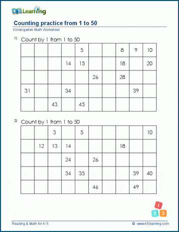 Kindergarten missing number worksheets