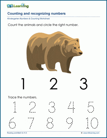 Count to and recognize the number one (1) worksheet