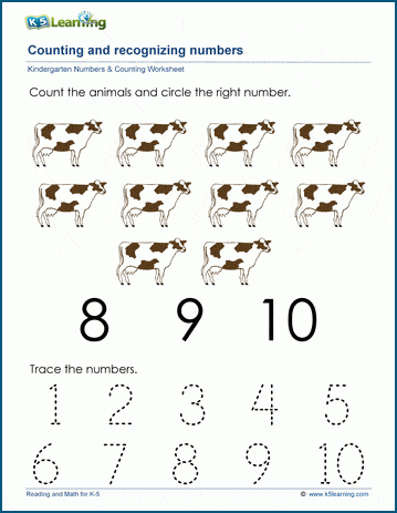 Count to and recognize the number ten (10) worksheet