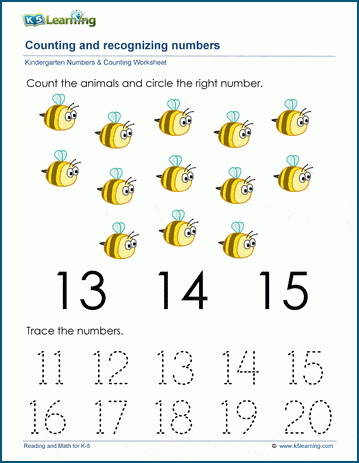 Count to and recognize the number thirteen (13) worksheet