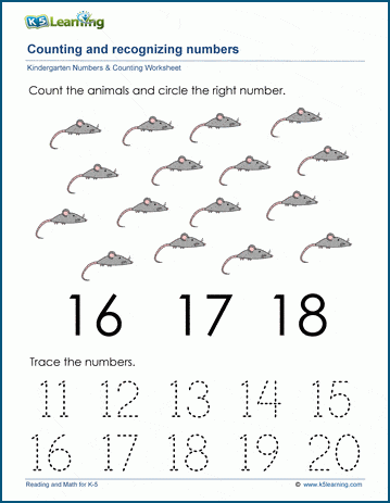 Count to and recognize the number sixteen (16) worksheet