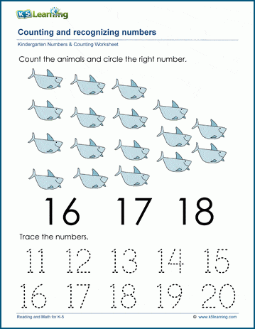 Count to and recognize the number seventeen (17) worksheet