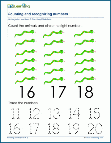 Count to and recognize the number eighteen (18) worksheet