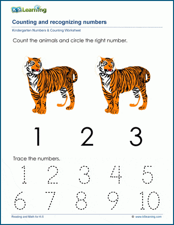 Count to and recognize the number two (2) worksheet