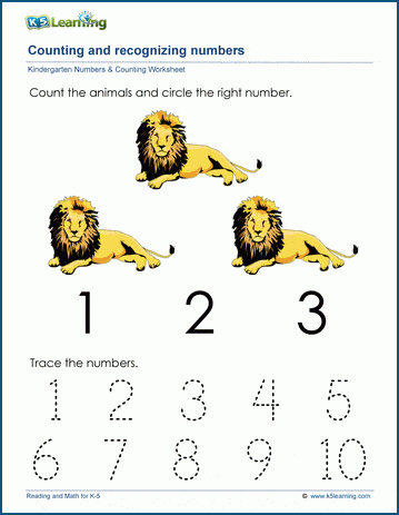 Count to and recognize the number three (3) worksheet