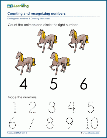 Count to and recognize the number four (4) worksheet