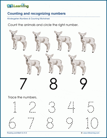 Count to and recognize the number seven (7) worksheet