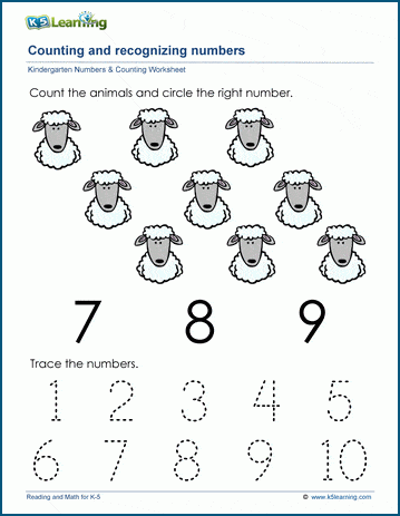 Count to and recognize the number nine (9) worksheet