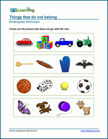 Kindergarten things that do not belong worksheet