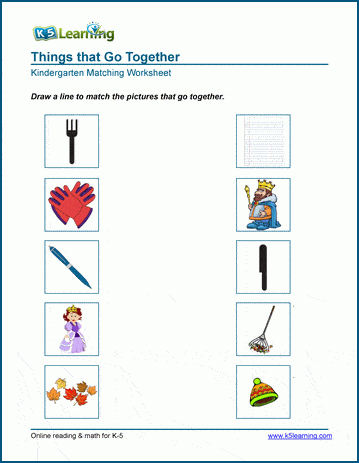 Kindergarten things that go together worksheet
