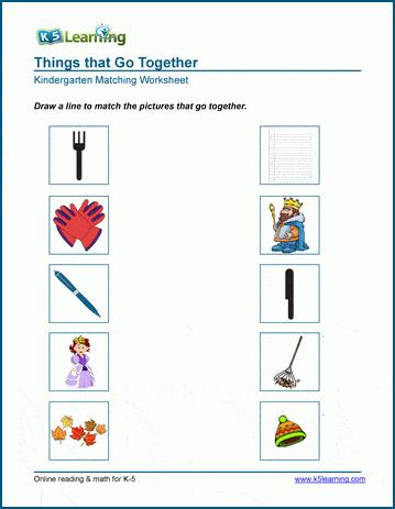 Things That Go Together Worksheets K5 Learning