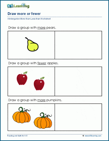 Kindergarten draw more than or less than worksheets