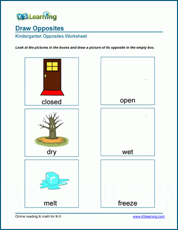 Kindergarten draw opposites worksheet