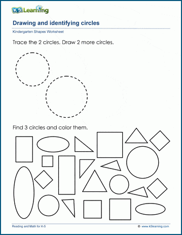 Kindergarten drawing and identifying shapes worksheet