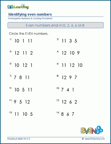 Even or odd worksheets | K5 Learning