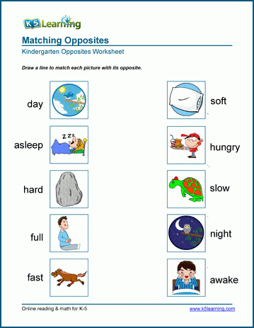 Matching opposites worksheet for preschool and kindergarten | K5 Learning