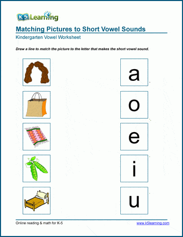 Matching short vowel worksheets for preschool and kindergarten | K5 Learning